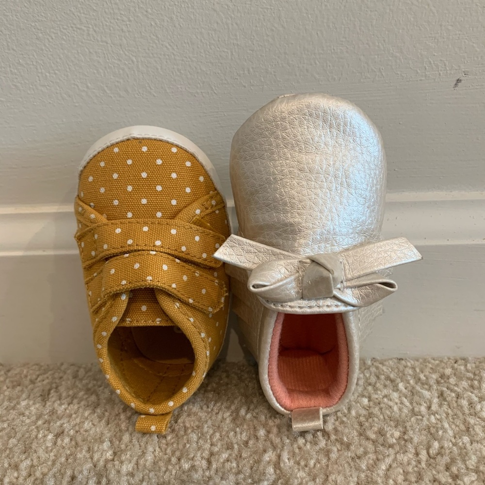 Two pair crib (0-3mos) shoes!